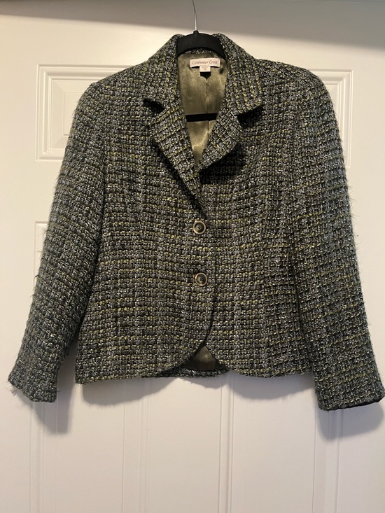 Coldwater Creek Jackets & Blazers - Coldwater Creek Green Tweed Button-Front Blazer Jacket